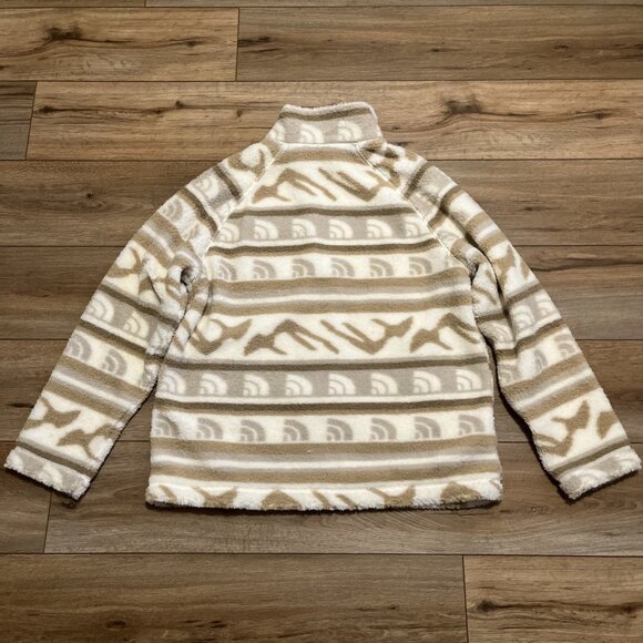 Women's The North Face Jacket SZ Large Printed Ridge Fleece Tan Full Zip Logo - Picture 9 of 11